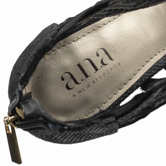 a.n.a Caroline Black Lattice Design Peep Toe High Heel Sandals Black 6.5 - Picture 12 of 14